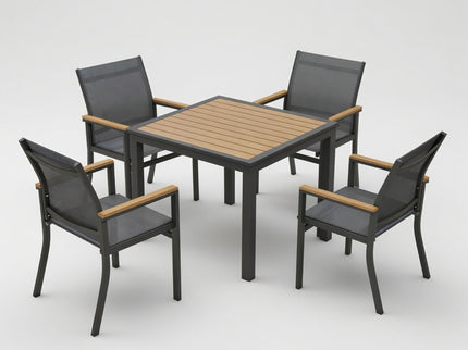 Gray Aluminum Patio Dining Set With Textilene Chairs, 5 Piece All Weather Outdoor Table And Chair Set For Patio, Porch, Garden