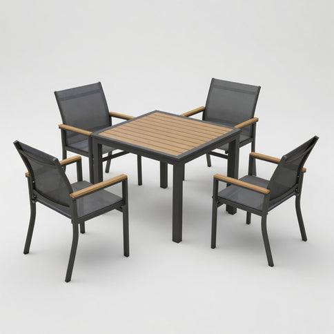 Gray Aluminum Patio Dining Set With Textilene Chairs, 5 Piece All Weather Outdoor Table And Chair Set For Patio, Porch, Garden