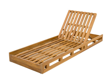 Premium Acacia Wood Lounge Chaise Set With Water Resistant Cushions, Adjustable Recline - Cream / Teak