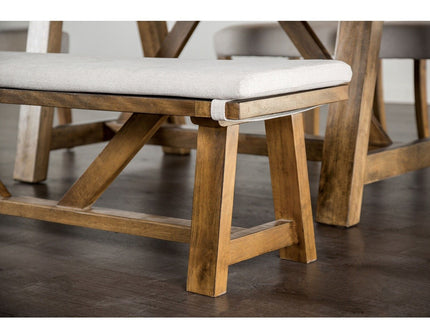 Upholstered Bench With Trestle Base - Brown / White