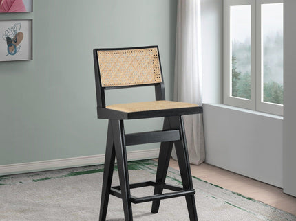 Keira - Bar Stool (Set of 2) - Black / Rattan