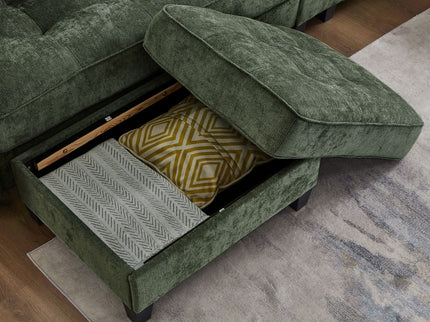 Modern Sectional Sofa U-Shaped With Movable Ottomans, tooth Speakers, LED Lights And Modular Storage