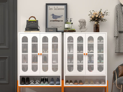 Modern Metal Shoe Cabinet With DoublebSided Doors And Adjustable Partitions