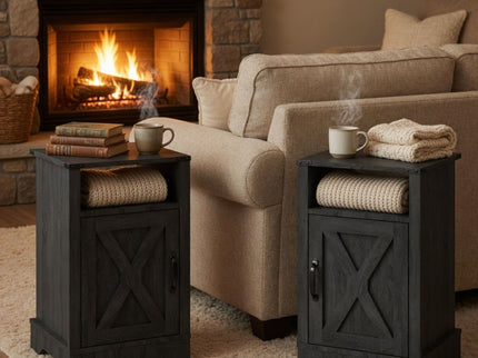 Farmhouse Nightstand, Charging Station & Storage