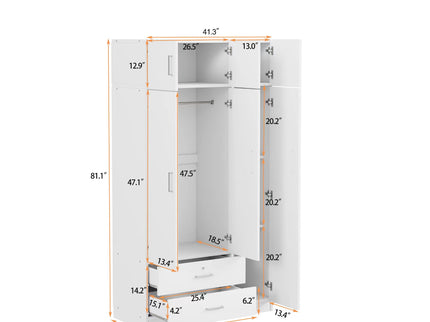 Modern 3 Door Mirror Wardrobe With 2 Drawers And Top Cabinet