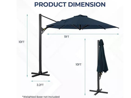 Round Cantilever Patio Umbrella With 360 Rotation & Infinite Tilt Adjustment