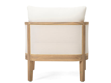 Outdoor Acacia Wood Patio Club Chair, Textilene Patio Furniture, Waterproof Thick Cushion Deep Seating For Porch, Garden, Backyard, Balcony, Weight Capacity 400Lbs, Light Teak - Beige