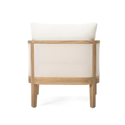Outdoor Acacia Wood Patio Club Chair, Textilene Patio Furniture, Waterproof Thick Cushion Deep Seating For Porch, Garden, Backyard, Balcony, Weight Capacity 400Lbs, Light Teak - Beige