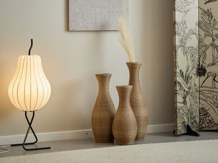 3 Piece Artificial Rattan Floor Vase Set Decorative Accent For Living Room, Hallway & Entryway, Ideal For Dried Or Silk Flower Arrangements - Beige