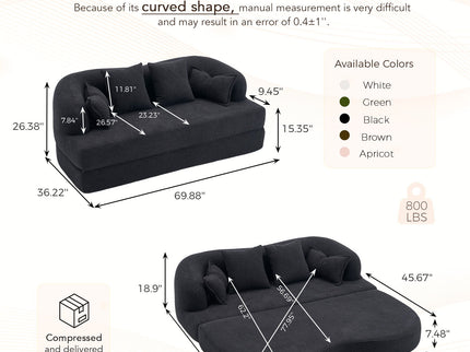 Foldable Sofa Bed, Boneless Couch Convertible Sleeper With 4 Pillows