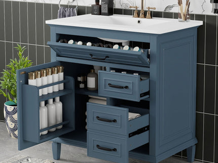 Bathroom Vanity With Sink Top, Flip Drawers, Adjustable Shelf