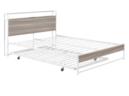 Platform Bed Frame With Trundle, USB Ports And Slat Support, No Box Spring Needed