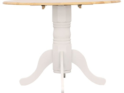Round Dining Table With Drop Leaf Pedestal Base, Expandable Top - Natural
