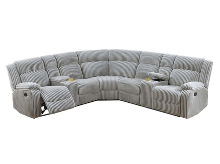 Sectional Sofa Set With Console Cup Holders, 3 Piece Reclining Living Room Couch - Gray Ash