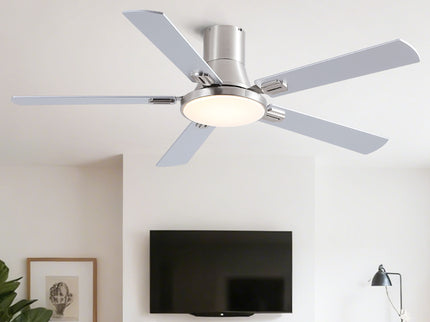 Flush Mount Ceiling Fans With LED Light And Remote Control, 5 Blades
