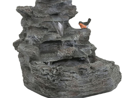 Concrete Rock Waterfall Fountain With LED Lights, Outdoor Garden Decor
