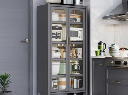 6 Tier Storage Cabinet With Transparent Door, Adjustable Shelves & Wheels