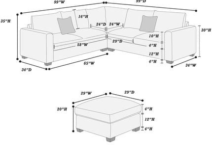 Modern Style L-Shaped Sectional Set With Ottoman