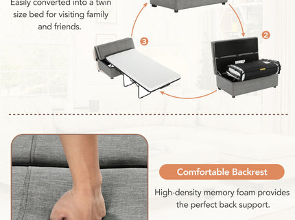 Twin Size Folding Ottoman Sleeper Bed With Mattress Convertible Guest Bed