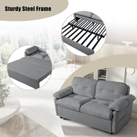 Convertible Pull Out Sofa Bed Queen Size, 3 In 1 With Side Storage