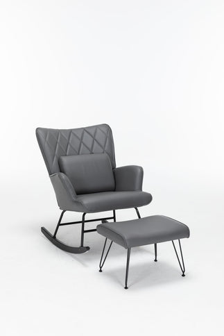 Rocking Accent Chair With Lumbar Pillow And Ottoman