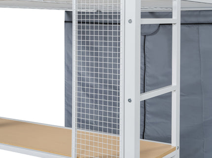 Loft Bed With Desk, Shelves, Power Outlet, LED Light And Wardrobe