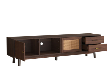 TV Stand For 80" TVs With Sliding Doors And Drawers, Accent Storage Unit - Dark Brown