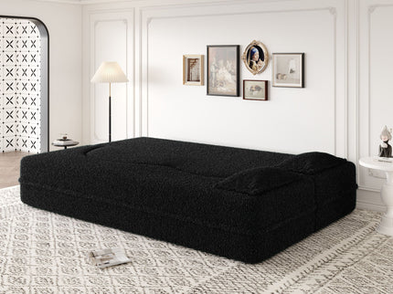 Modern Floor Sofa, With 2 Pillows, Convertible Teddy Fabric Foam Filled Bed