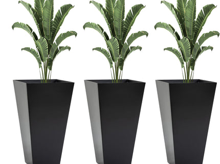 Outsunny - Outdoor Planters (Set of 3) Large Taper Planters With Drainage Holes And Plug, Faux Wood Plastic Flower Pots For Outdoor, Indoor, Garden, Patio