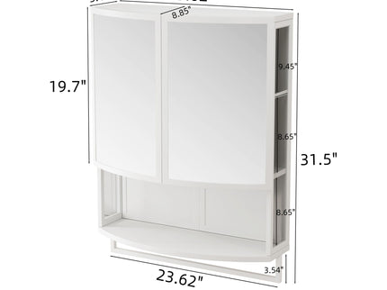 Arched Glass Double Door Wardrobe With Shatterproof Mirror, Open Shelf & Towel Rack
