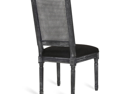 French Country Dining Chair With Rectangular Cane Backrest And Smooth Upholstered Seating