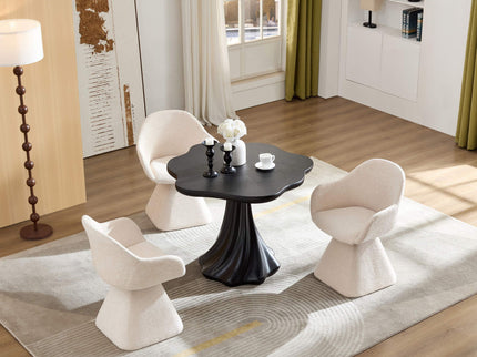 Sculptural Round Dining Table Petal Shape Root Texture For Dining Room - Black