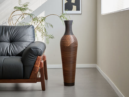 Tall Standing Designer Floor Vases With Elegant 2 Tone Finishes Ideal For Decorating Living Rooms, Bedrooms, Entryways Perfect For Decorating Your Home - Black / Gray