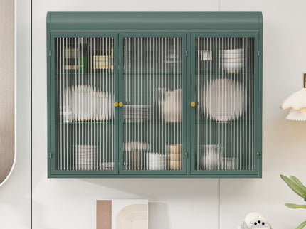 Arched Wall Mounted Cabinet, 3 Door Storage For Kitchen - Dark Green