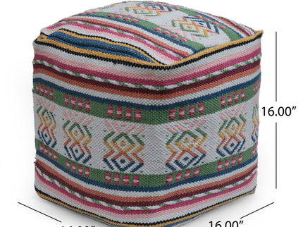 Inca - Handcrafted Peruvian Print Square Pouf Ottoman - Multicolor