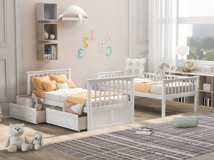 Twin Over Twin Bunk Bed With Drawers, Convertible Beds