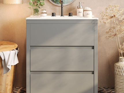 Freestanding Bathroom Vanity With Ceramic Sink, 2 Full Extension Drawers