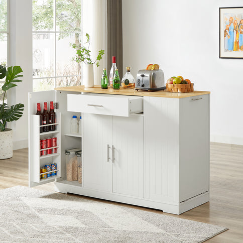 Modern Farmhouse 53" Kitchen Island with Storage Drawers & Concealed Trash Cabinet – White Finish