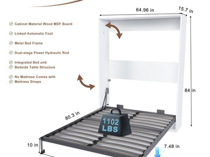Queen Murphy Bed, Foldable Wall Bed, Space Saving Design For Bedrooms - White