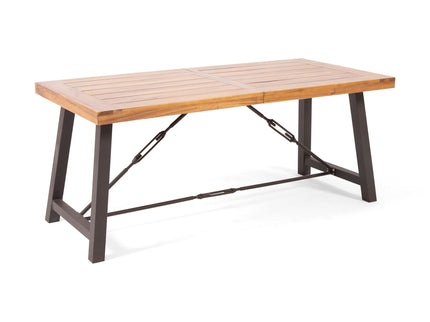 Outdoor Dining Table With Slat Wooden Panel And Turnbuckle Accents - Teak