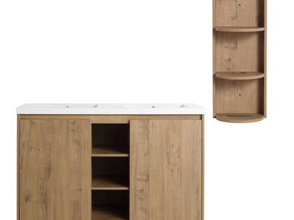 Elegant 48" Freestanding Bathroom Vanity With Double Resin Sink And Storage Rack Soft Close Doors - Imitative Oak