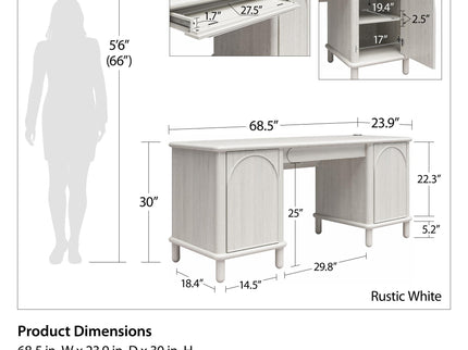 Selena - Double Pedestal Desk - Rustic White