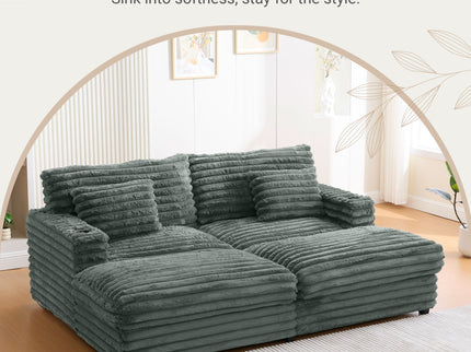 Oversized Double Chaise Lounge Sofa Bed With USB Ports And Cup Holders