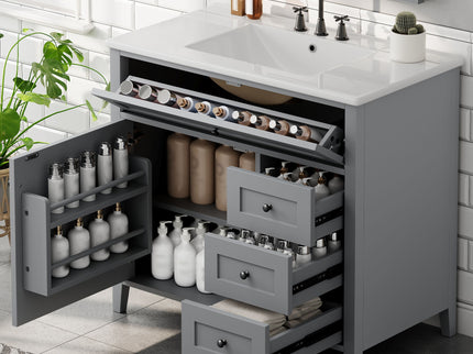 Bathroom Vanity With Sink, Cabinet With 3 Drawers And Adjustable Shelf