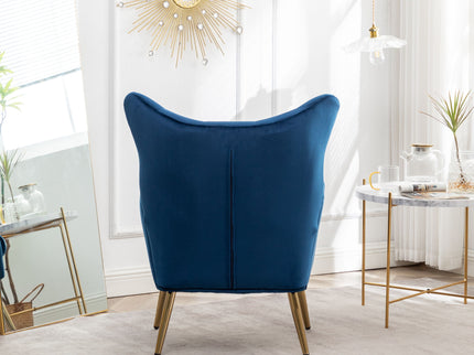 Sovarol - Velvet Button-Tufted Wing Back Accent Chair - Blue