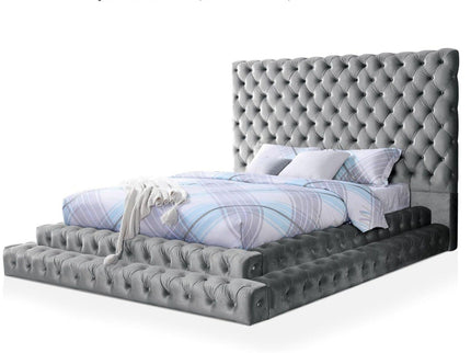 Tufted Oversized Headboard Platform Bed With Fully Upholstered Frame