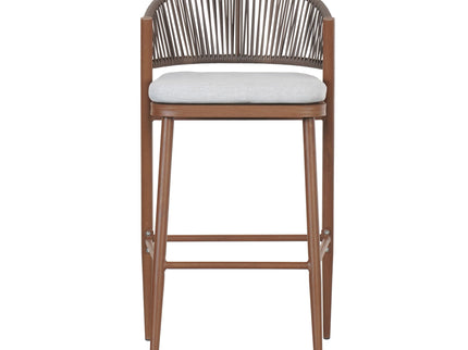 Outdoor Bar Height Metal Frame Counter Stools With Scallop Shaped Backrest & Water Resistant Cushions