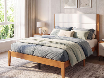Platform Bed Frame With Upholstered Headboard, Slat Support