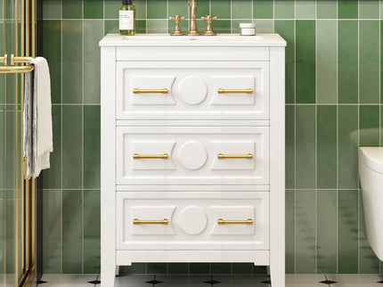 Bathroom Vanity With Sink, Free Standing Single Set, 3 Drawer Storage Cabinet