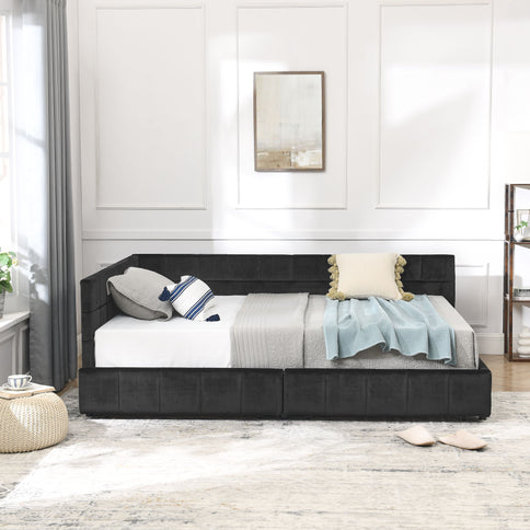 Storage Elegant Upholstered Tufted Bed Frame With Backrest And Armrests